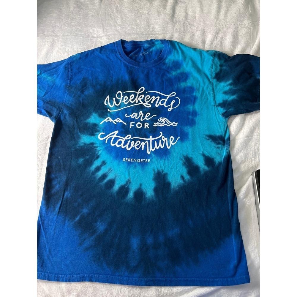 Serengetee Mens Weekends Are For Adventure Tie Dye T-Shirt Blue Lrg Graphic Tee